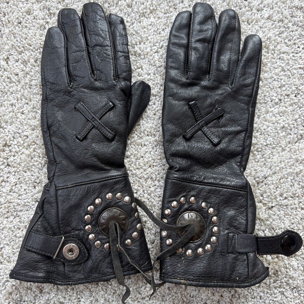 Vintage Harley Davidson Willie G Leather Motorcycle Gloves Studded X Womens M